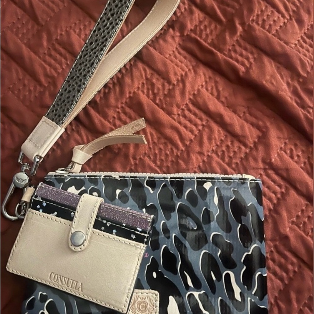 Consuela Camo Print Wristlet with Cream Accents